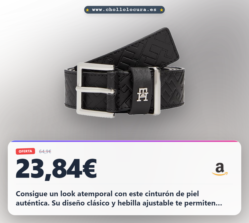 Aprovecha este cinturón de piel Tommy Hilfiger cuadrado negro para mujer en oferta histórica