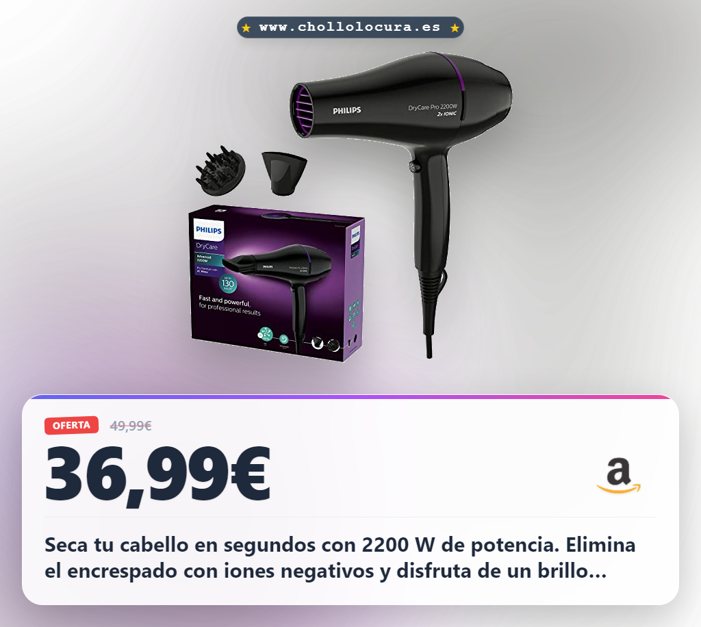 Seca tu cabello en segundos con 2200 W de potencia. Elimina el encrespado con iones negativos y disfruta de un brillo espectacular. La tecnología ThermoProtect protege tu salud mientras te da resultados profesionales. Aire frío para fijar tu peinado al instante.