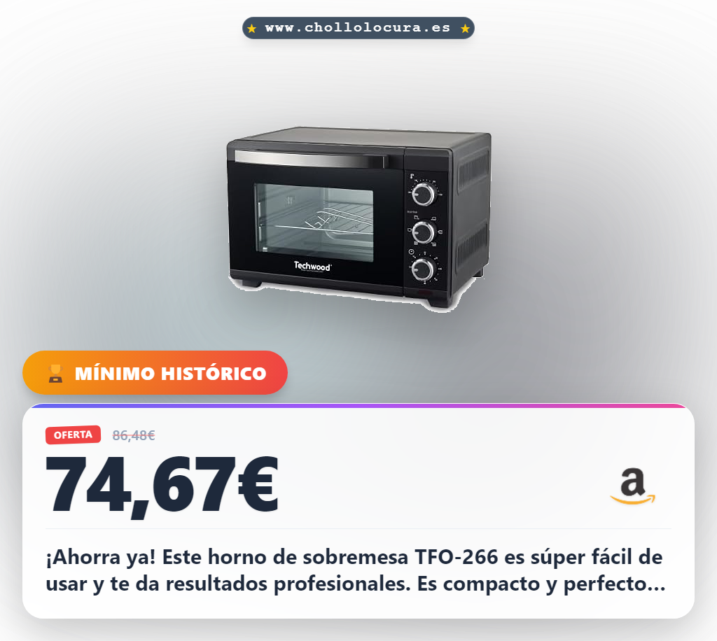 Consigue este horno eléctrico TFO-266 Techwood de sobremesa fácil de usar y con instalación sencilla al mejor precio