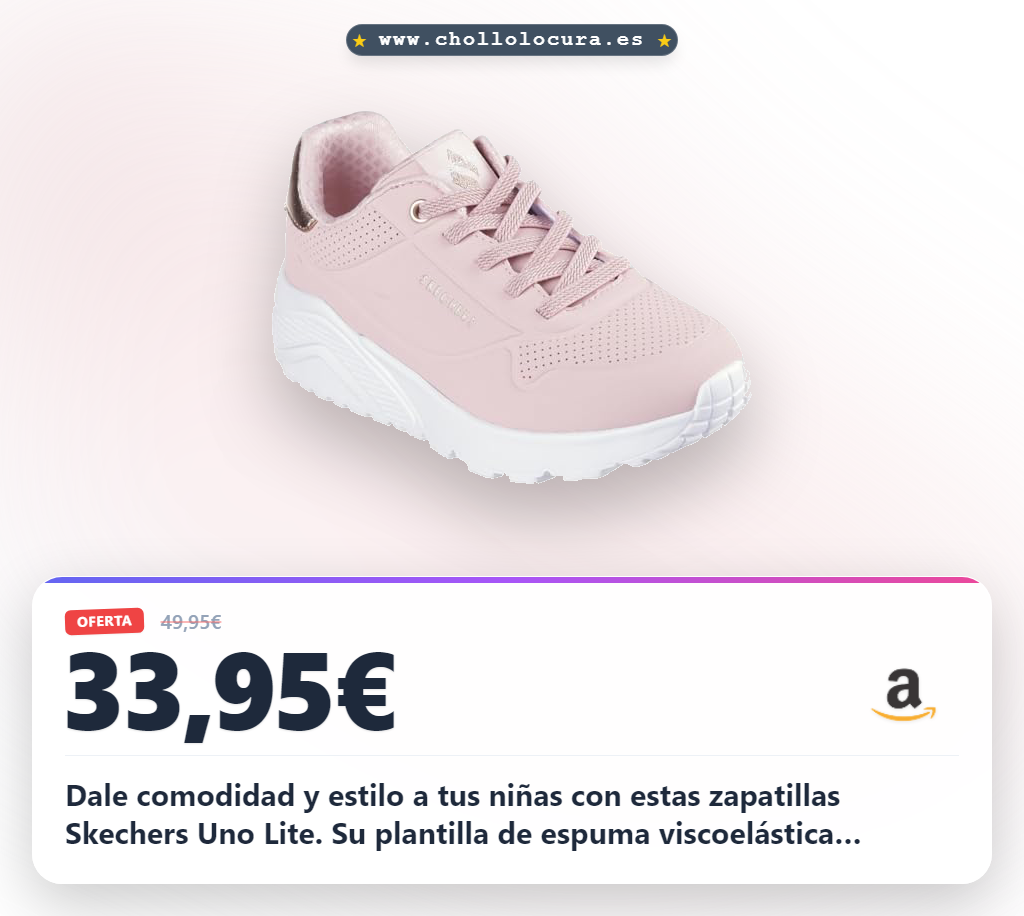 Aprovecha las zapatillas Skechers Niñas Uno Lite con detalle metálico y espuma viscoelástica en oferta