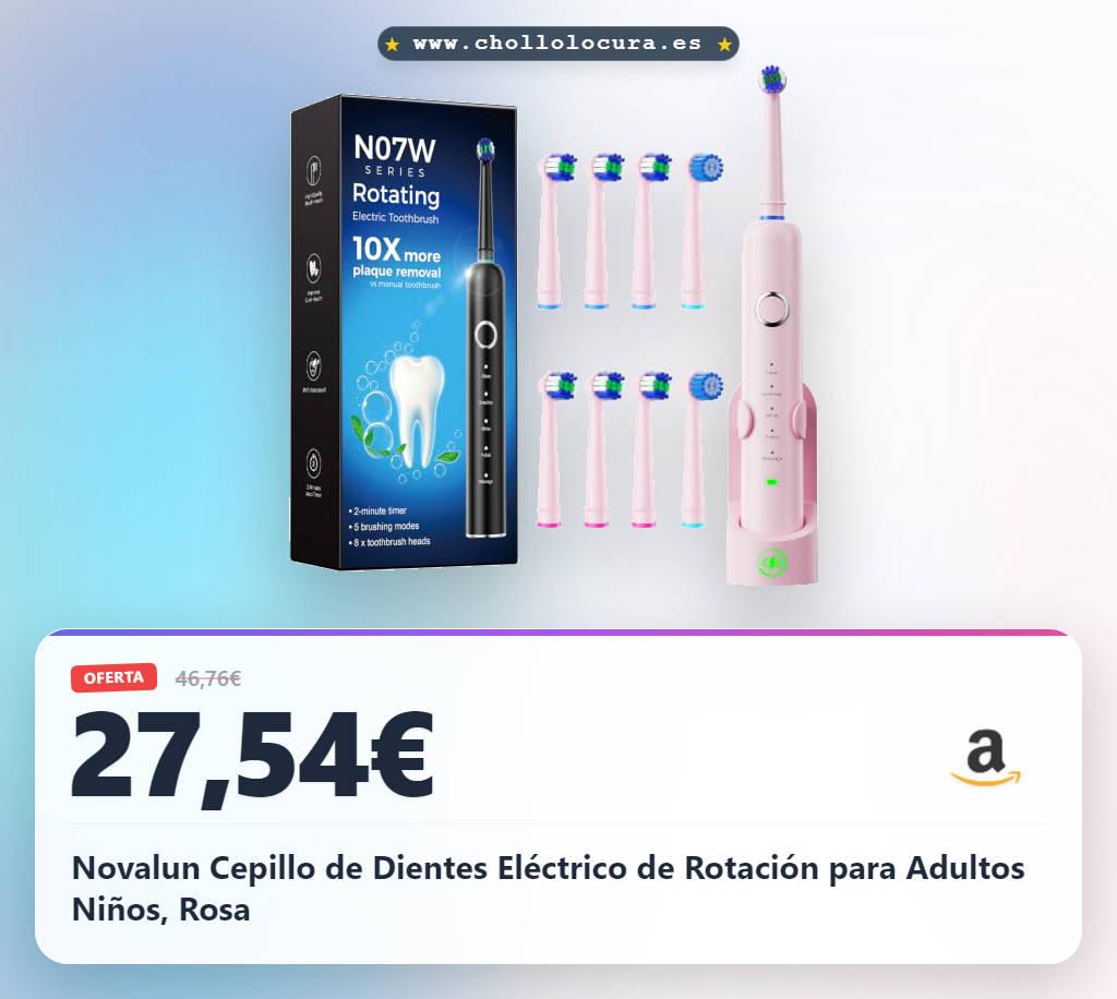 Novalun Cepillo de Dientes Eléctrico de Rotación para Adultos Niños, Rosa