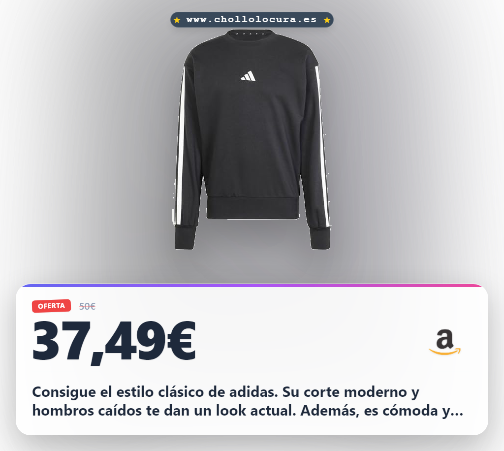 Descubre el sweatshirt adidas Essential Three Stripes French Terry para hombre en negro y blanco al mejor precio