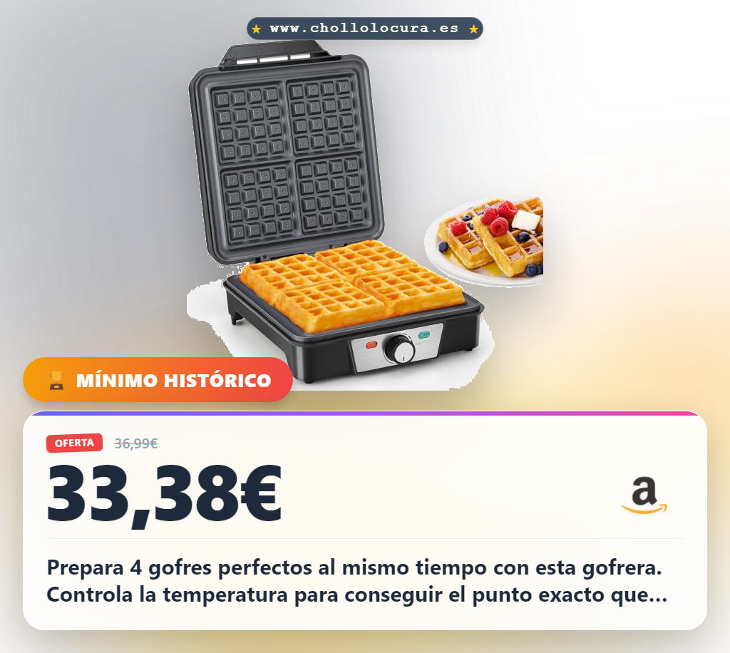 Aprovecha esta gofrera VINATO para hacer 4 waffles con calor rápido y revestimiento antiadherente al mejor precio
