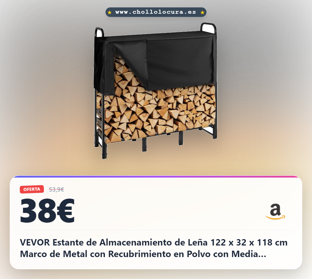 VEVOR Estante de Almacenamiento de Leña 122 x 32 x 118 cm Marco de Metal con Recubrimiento en Polvo con Media Cubierta Soporte de Leña Carga de 181,4 kg para Chimenea, Terraza, Patio, Jardín, Negro