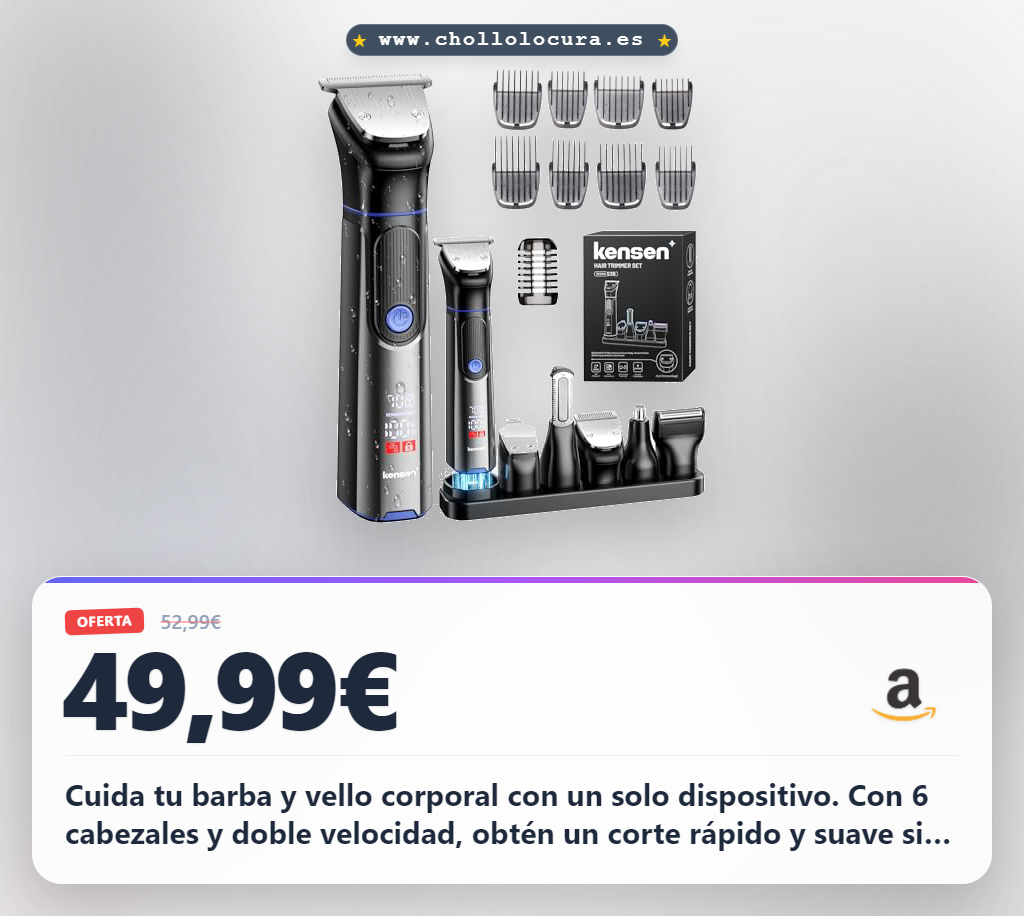 Aprovecha la afeitadora corporal Kensen 6 en 1. Incluye 6 cabezales y doble velocidad. Disfruta de 120 minutos de autonomía.