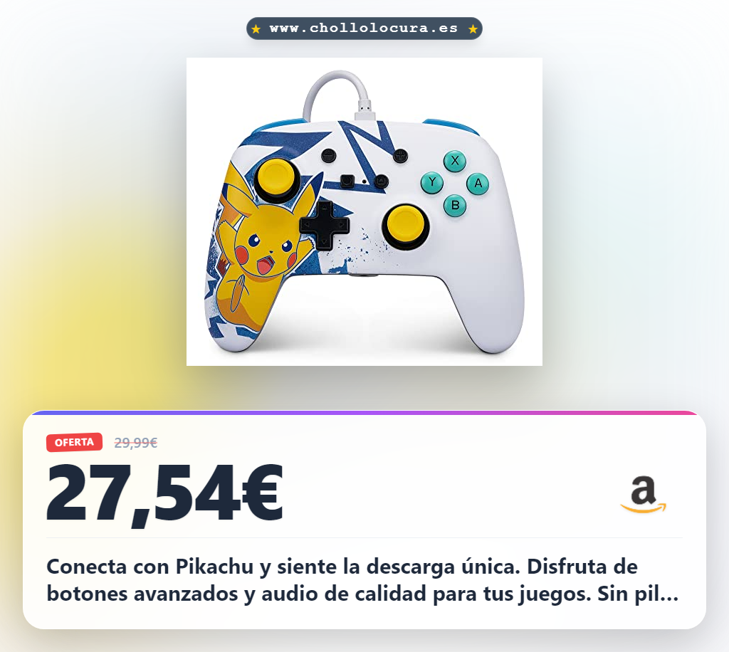 Aprovecha el mando Pikachu Nintendo Switch con descarga de alto voltaje y cable USB en oferta histórica