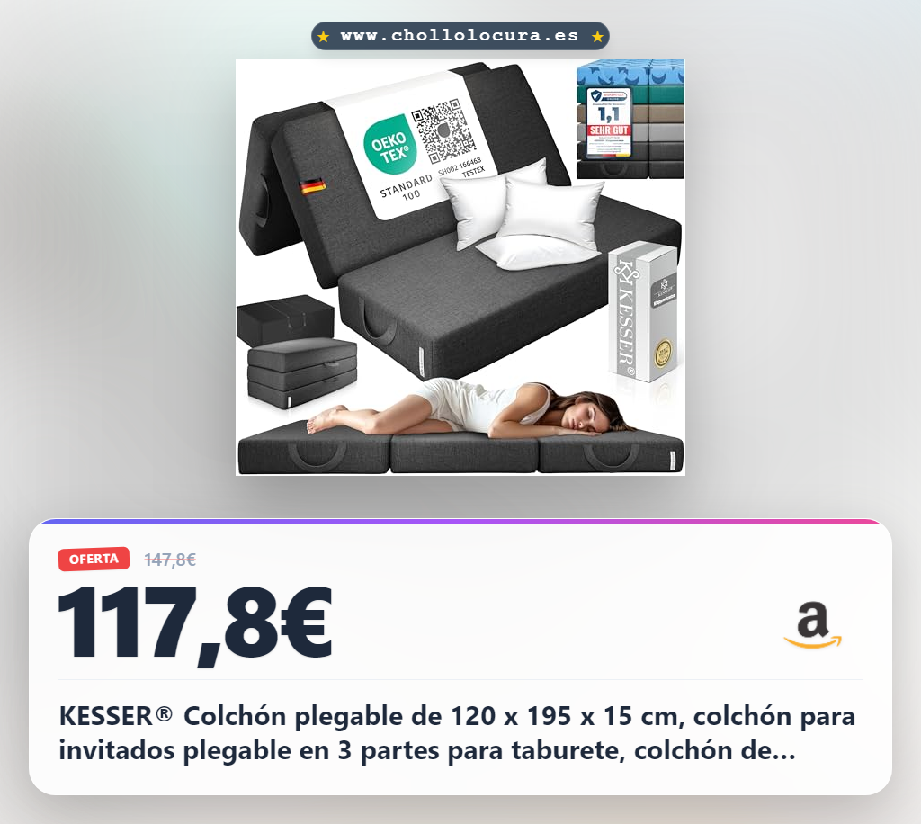 KESSER® Colchón plegable de 120 x 195 x 15 cm, colchón para invitados plegable en 3 partes para taburete, colchón de espuma de 25 kg/m³, extragrueso, 15 cm, transpirable, lavable, funda extraíble