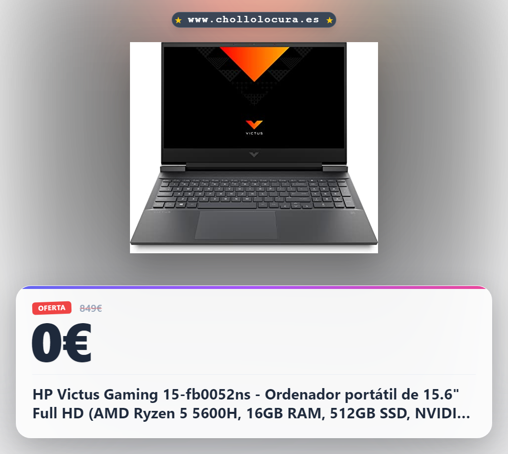 HP Victus Gaming 15-fb0052ns - Ordenador portátil de 15.6" Full HD (AMD Ryzen 5 5600H, 16GB RAM, 512GB SSD, NVIDIA GeForce GTX 1650, FreeDOS) Mica Silver - Teclado QWERTY Español