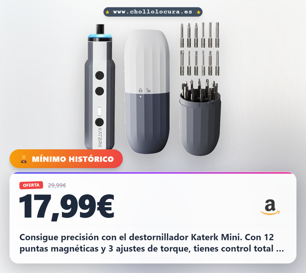 Consigue el destornillador eléctrico Katerk mini con 12 puntas magnéticas y 3 ajustes de torque en oferta