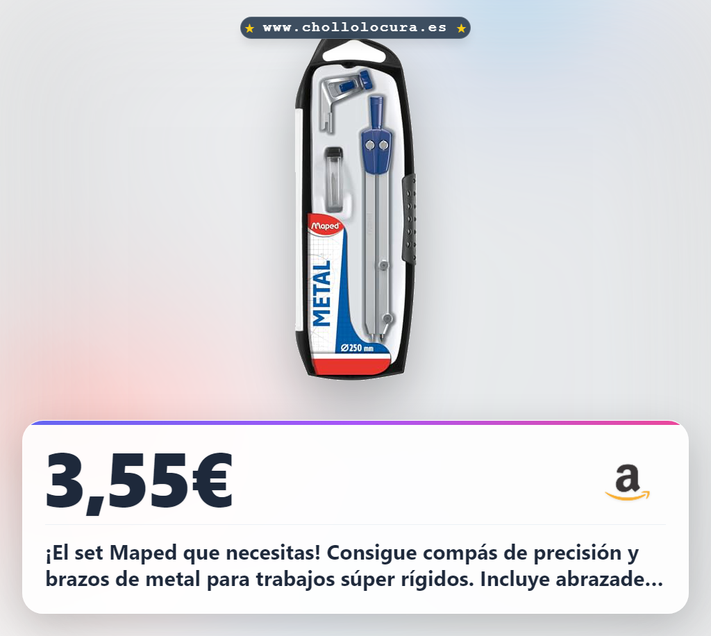 ¡El set Maped que necesitas! Consigue compás de precisión y brazos de metal para trabajos súper rígidos. Incluye abrazadera universal para que no se te escape nada. Calidad garantizada y un precio increíble. ¡Consíguelo ya!