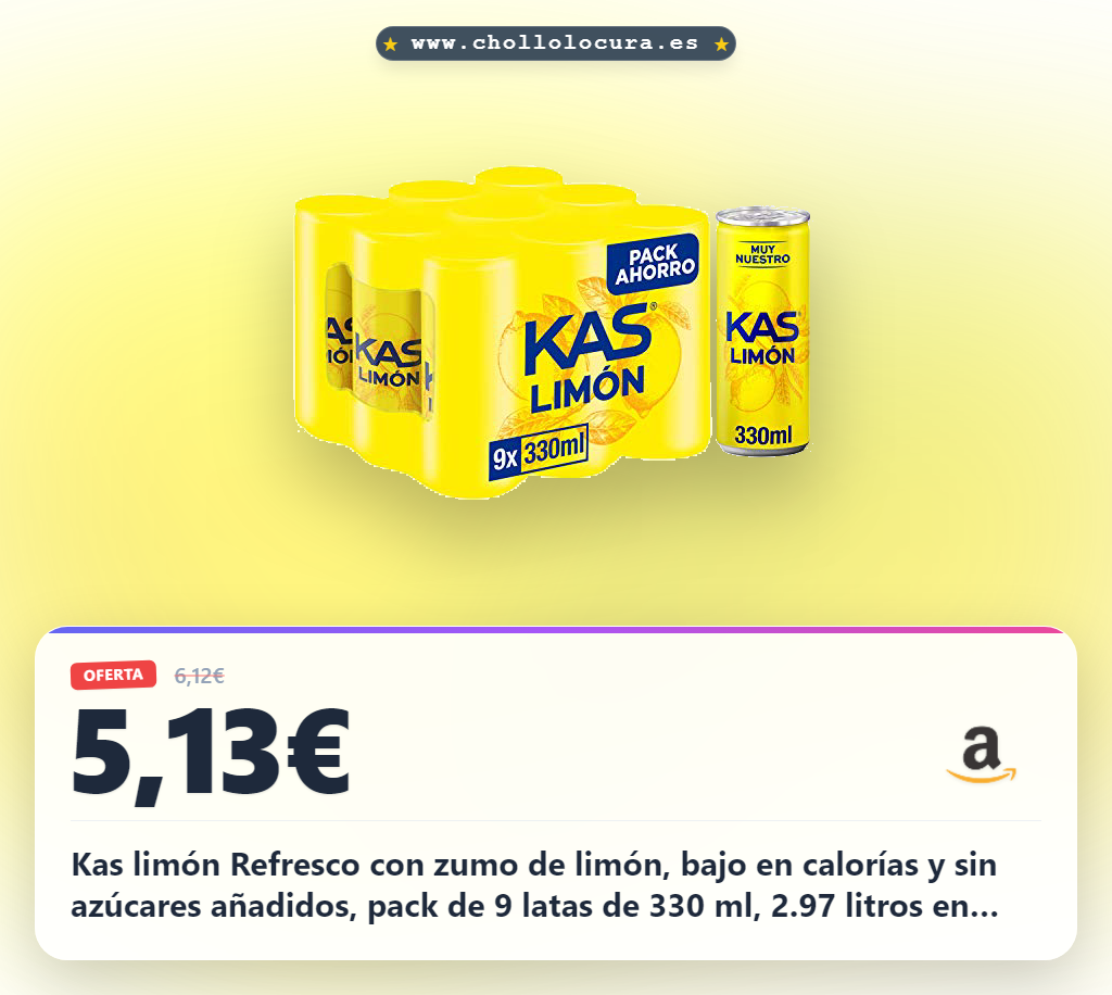 Encuentra el refresco de limón bajo en calorías y sin azúcares añadidos a precio de chollo pack de 9 latas de 2.97 litros