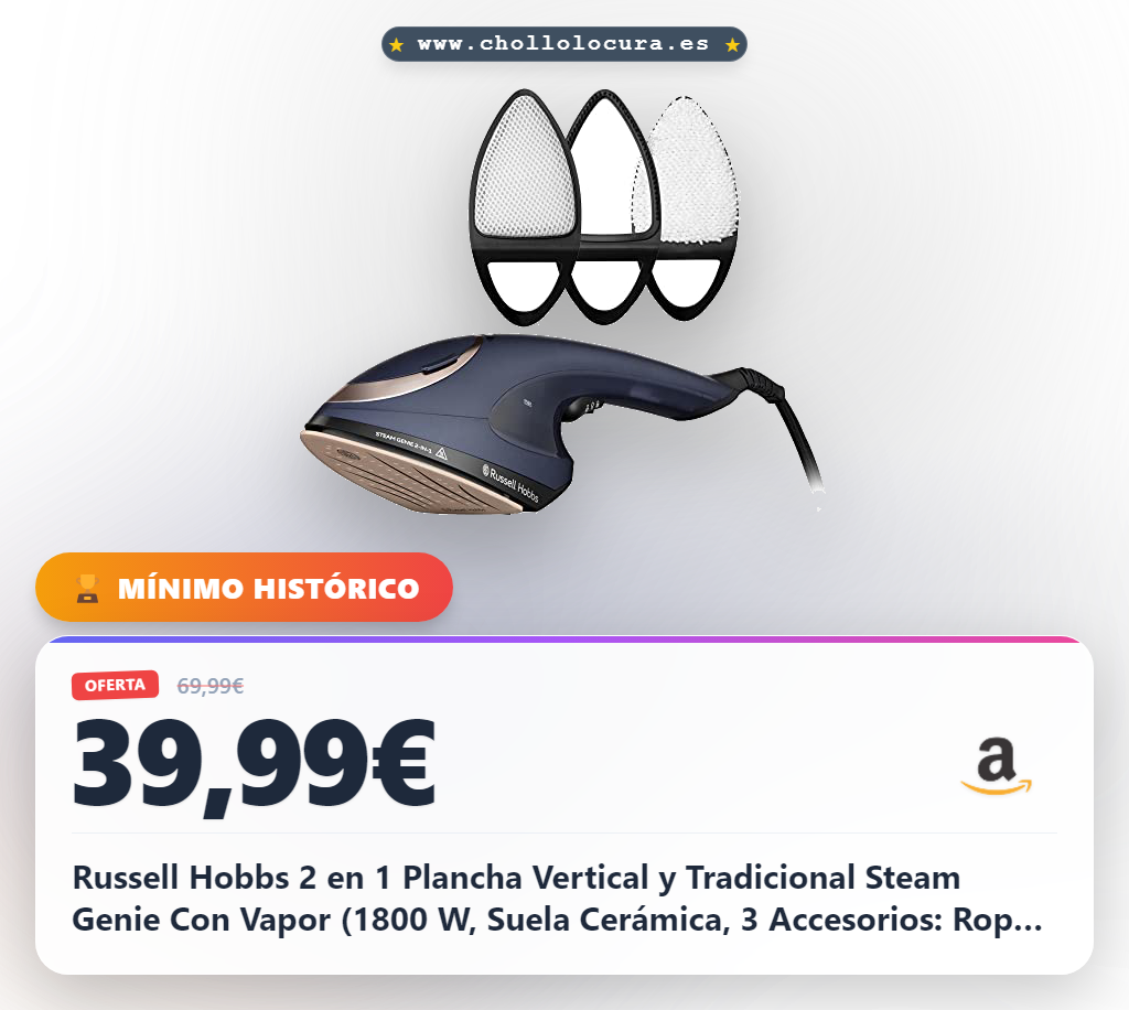 Russell Hobbs 2 en 1 Plancha Vertical y Tradicional Steam Genie Con Vapor (1800 W, Suela Cerámica, 3 Accesorios: Ropa Delicada, Tapicería y Quitapelusas) 28370-56