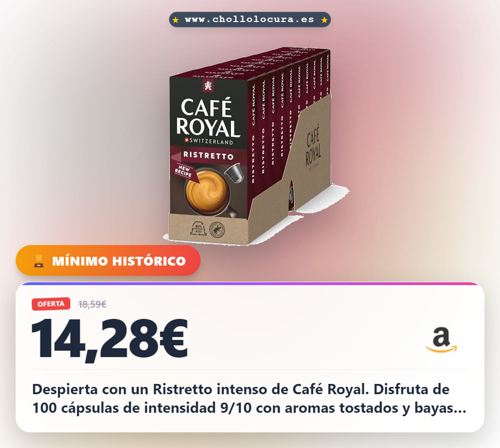Encuentra Café Royal Ristretto Cápsulas Nespresso 100 unidades, intensidad 9/10 y UTZ certificado al mejor precio.