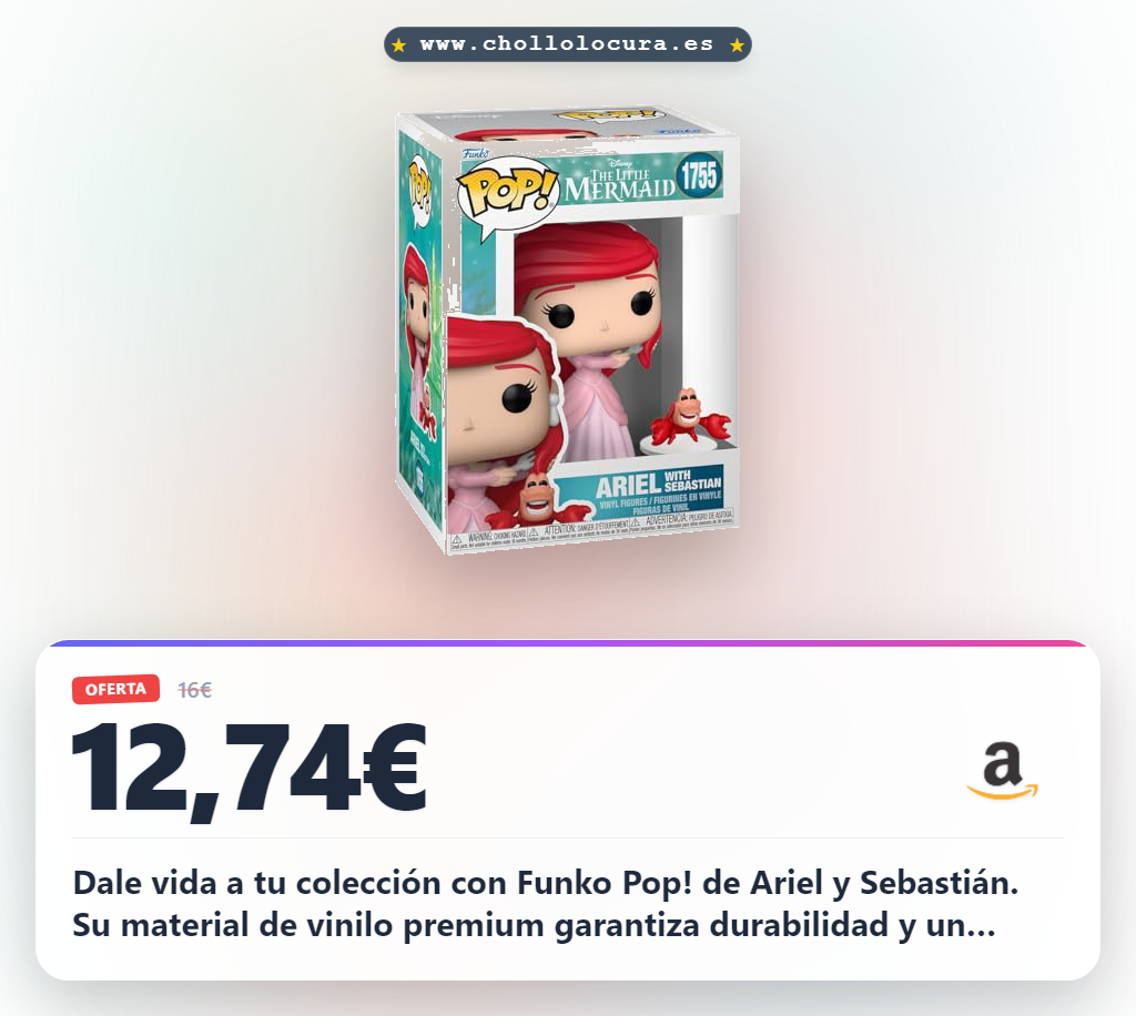 Dale vida a tu colección con Funko Pop! de Ariel y Sebastián. Su material de vinilo premium garantiza durabilidad y un detalle espectacular para tu vitrina. El regalo perfecto para celebrar con tus fans de The Little Mermaid.