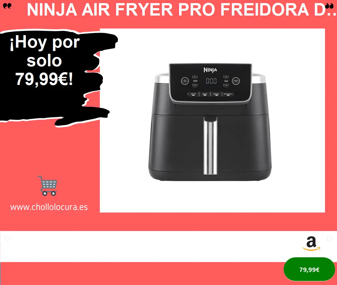 ¡Crujiente como nunca! Ninja Air Fryer PRO: 4 en 1, 4.7L, 75% menos grasa, recalentar, asar, deshidratar, para 2 personas