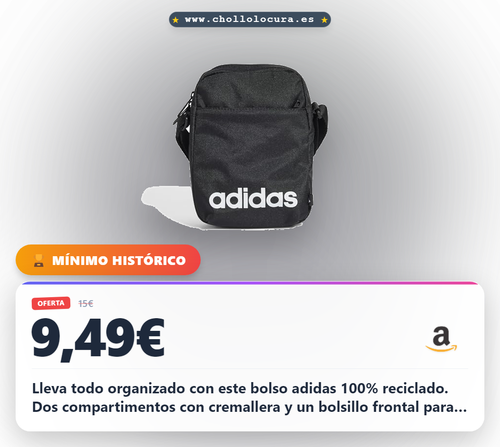 Aprovecha el Organizador adidas 100% Reciclado con correa ajustable y dos compartimentos en oferta