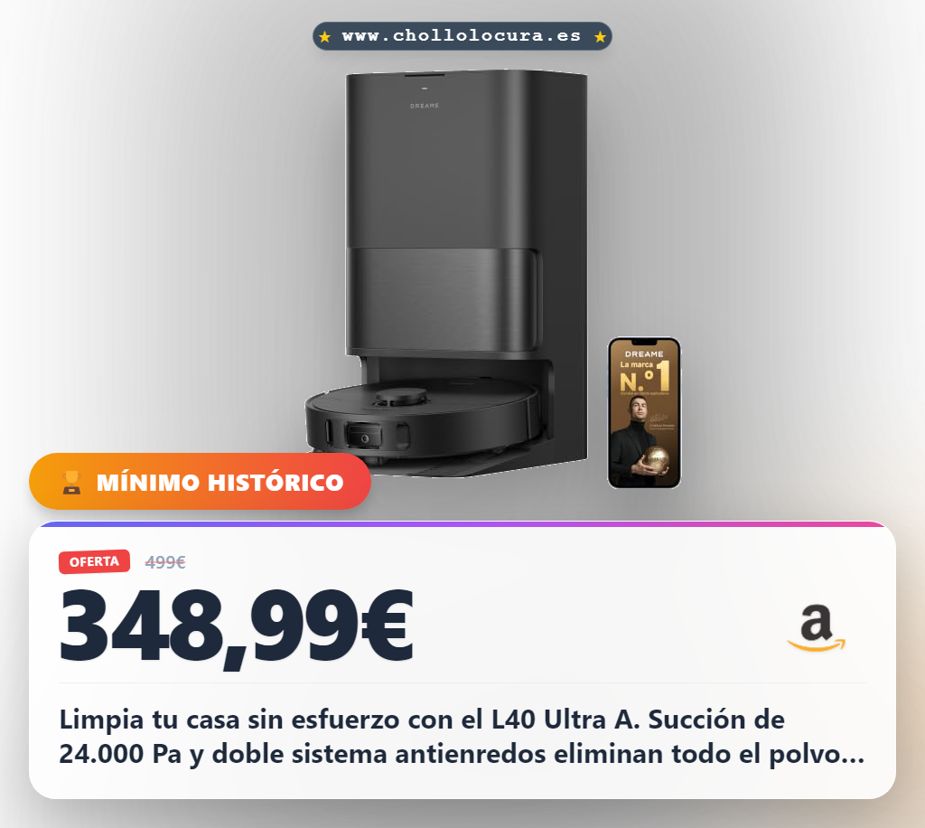 Aprovecha el robot aspirador DREAME L40 Ultra con succión 24000 Pa y vaciado automático en oferta