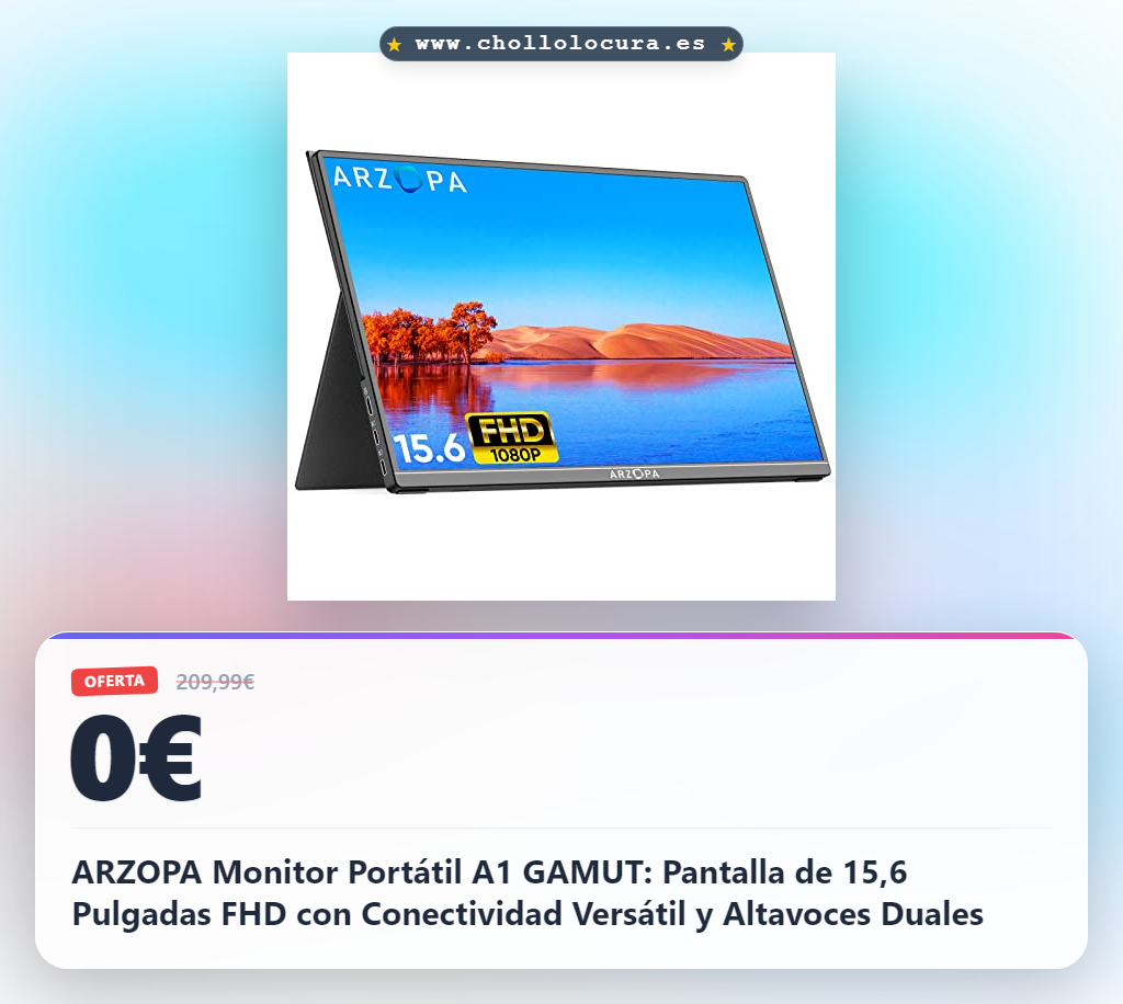 ARZOPA Monitor Portátil A1 GAMUT: Pantalla de 15,6 Pulgadas FHD con Conectividad Versátil y Altavoces Duales