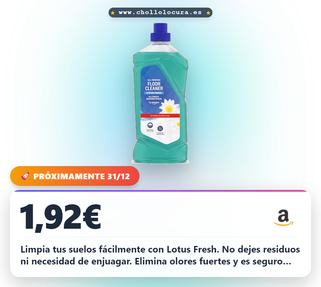Aprovecha este limpiador de suelos multiusos Lotus Fresh 1.5L. No deja residuos ni olores fuertes. Limpieza segura para todos los suelos.