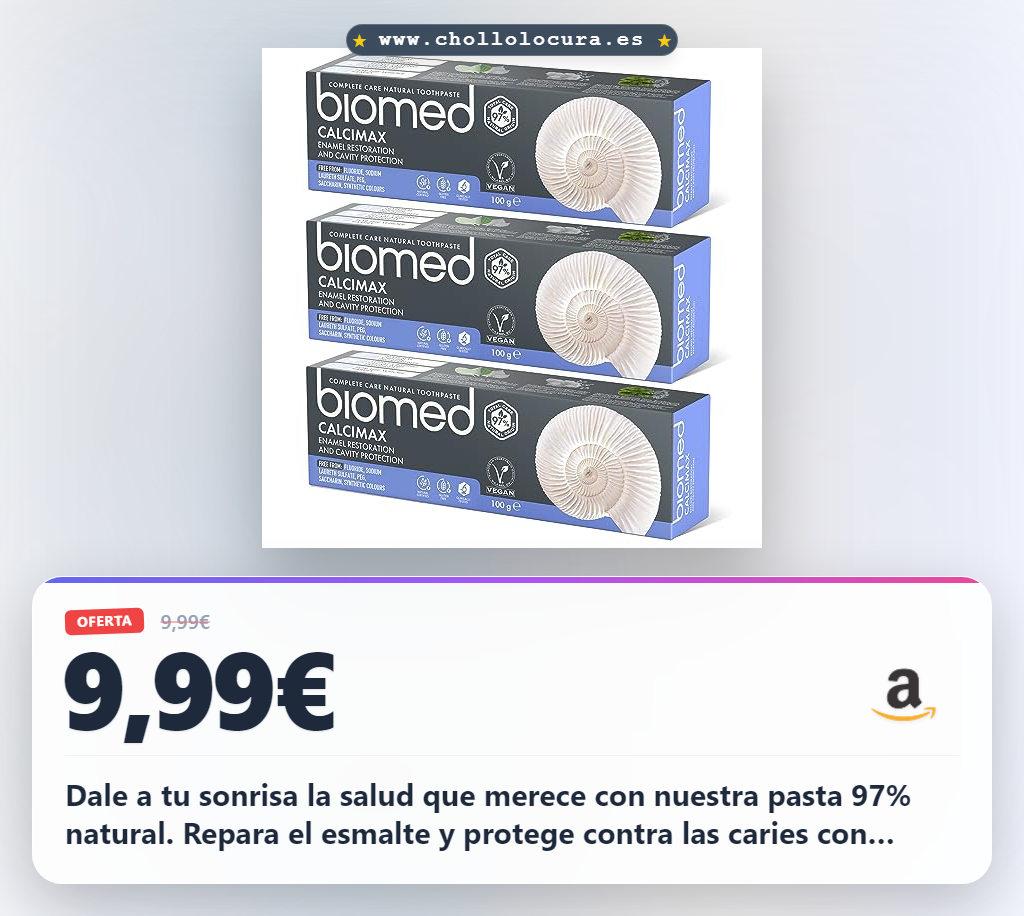 Aprovecha pasta de dientes 97% natural Biomed Calcimax para reparación de esmalte y protección contra caries