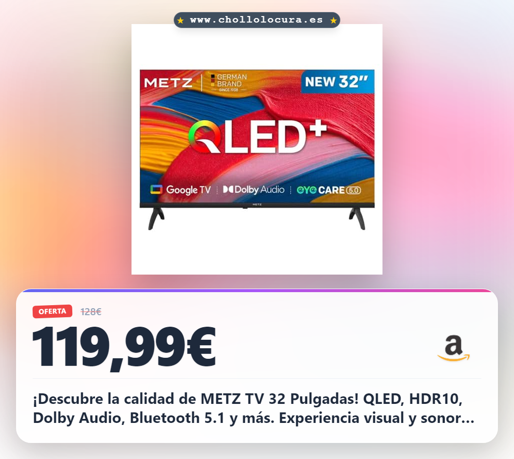 METZ TV 32 Pulgadas Smart TV, 32MQF7000Z, QLED, Smart TV 32 Pulgadas, HDR10, Dolby Audio, Bluetooth 5.1, Negro (DVB-T/T2/S/S2/C ATV, Ci+) 2025