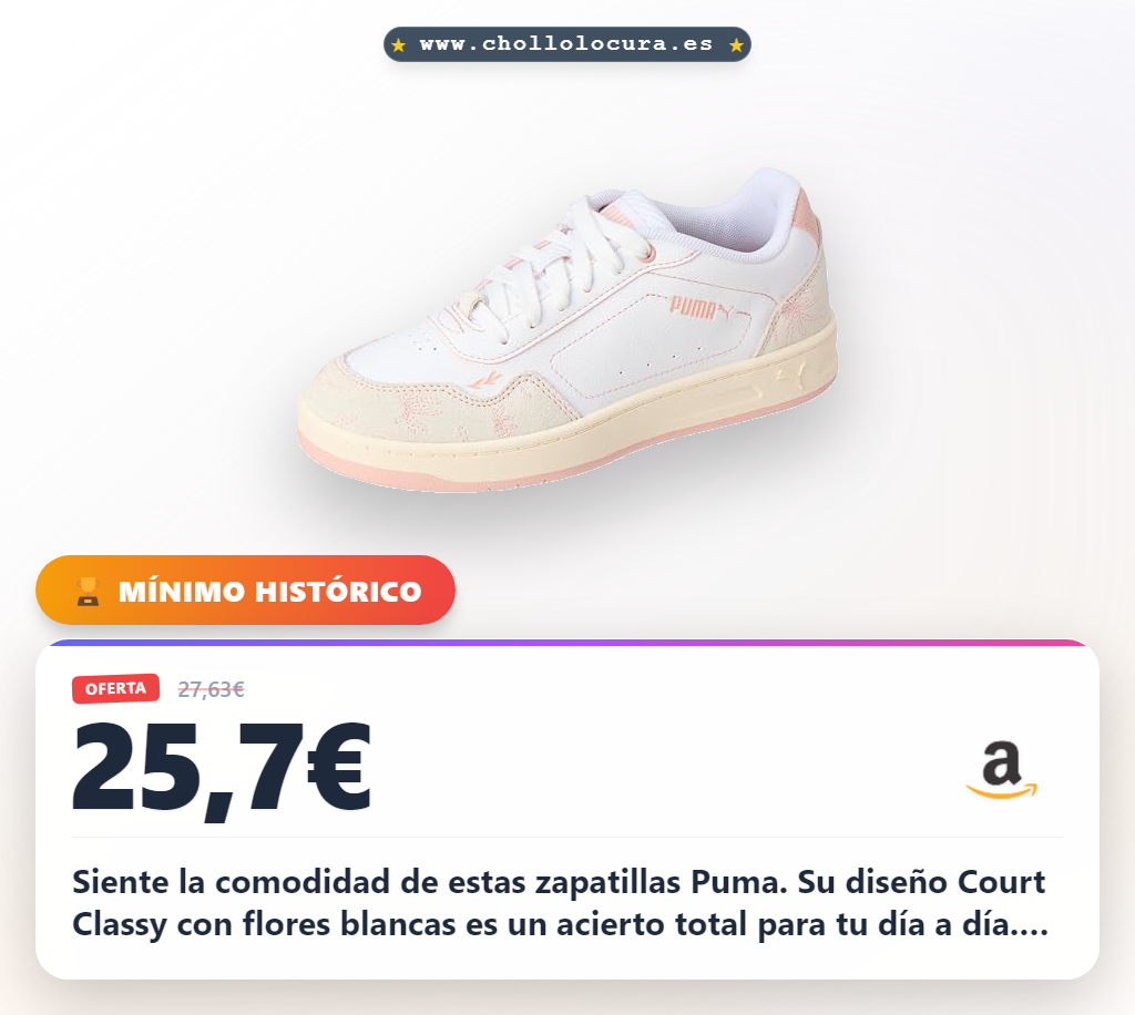 Obtén las zapatillas Puma Court Classy Crafted Flowers para mujer con diseño floral a precio de chollo en oferta histórica