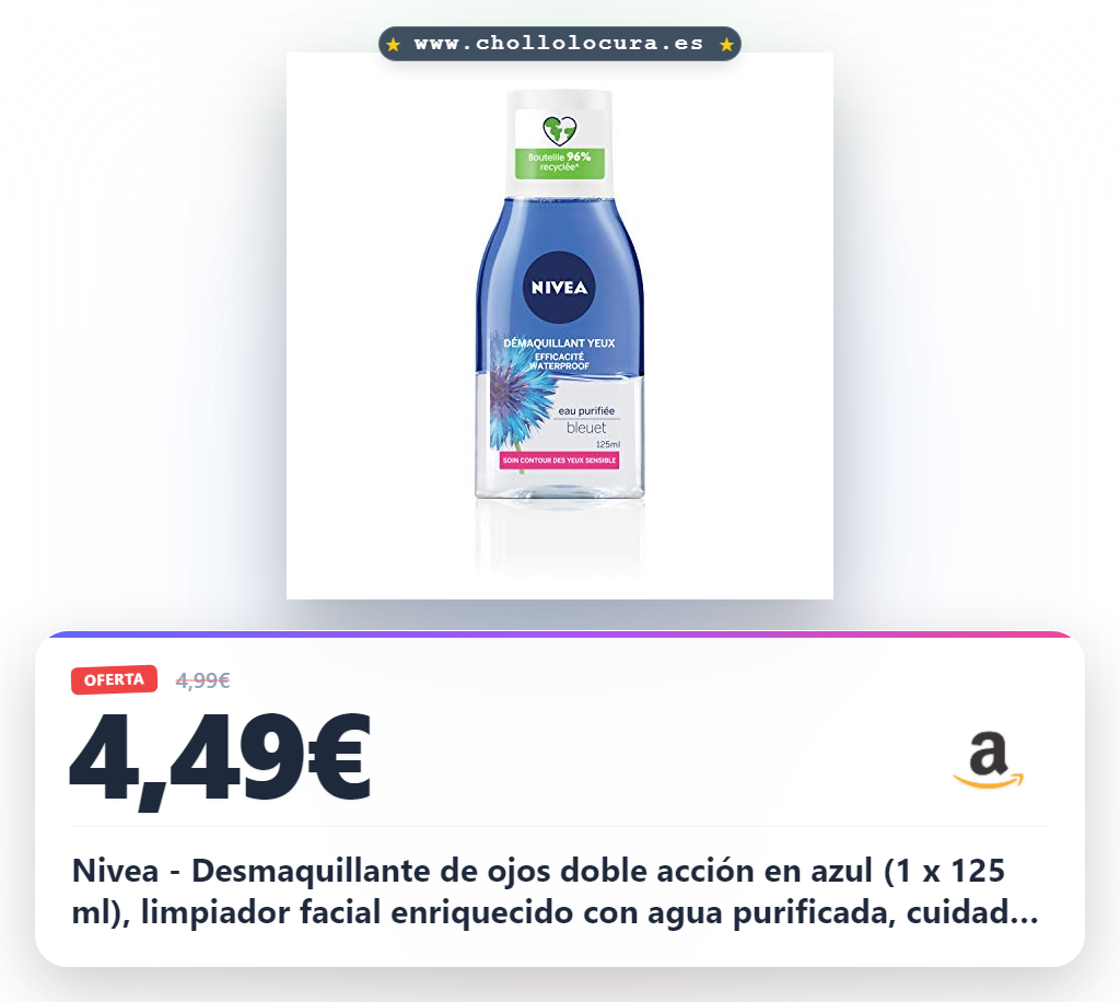 Nivea - Desmaquillante de ojos doble acción en azul (1 x 125 ml), limpiador facial enriquecido con agua purificada, cuidado facial para mujer para todo tipo de pieles, formato de viaje