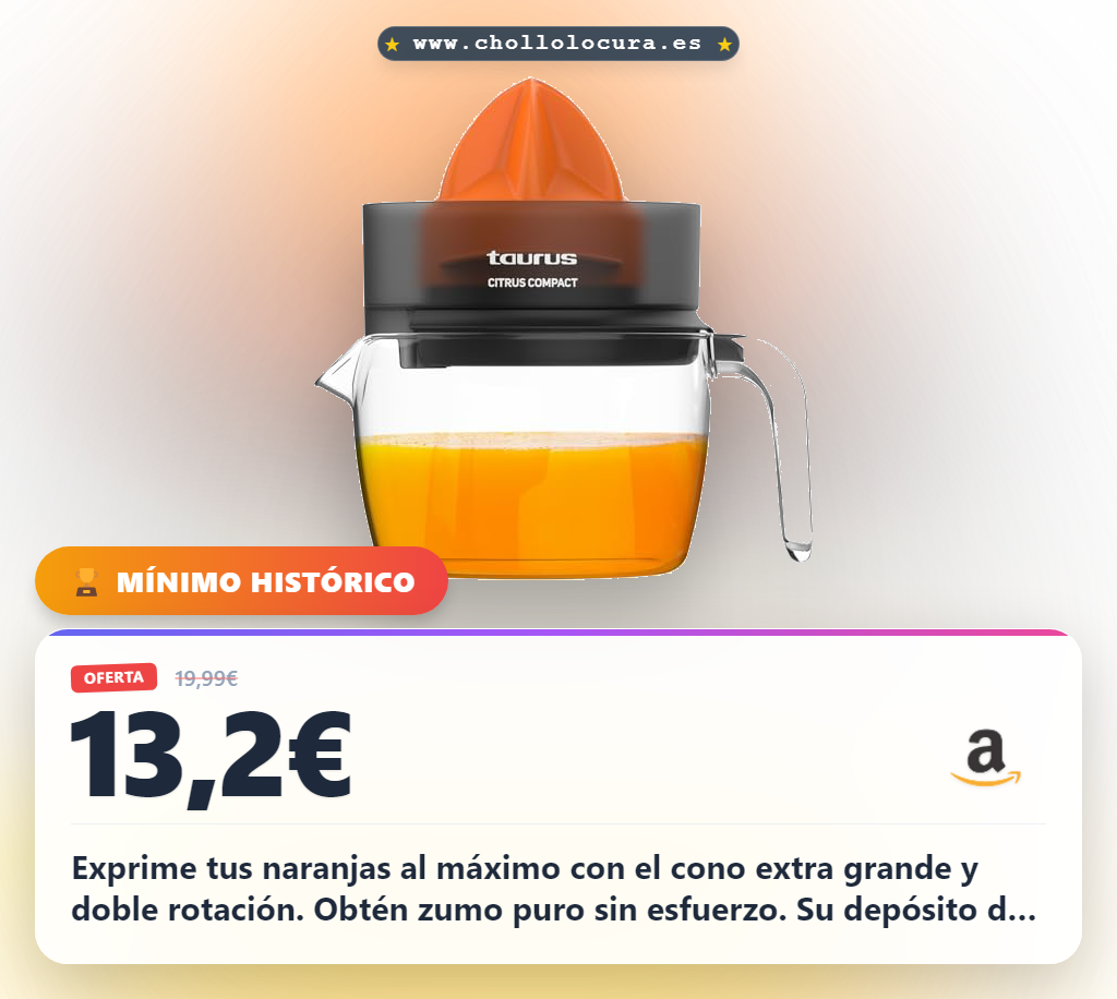 Aprovecha el exprimidor eléctrico Citrus Compact con cono extra grande y doble rotación al mejor precio