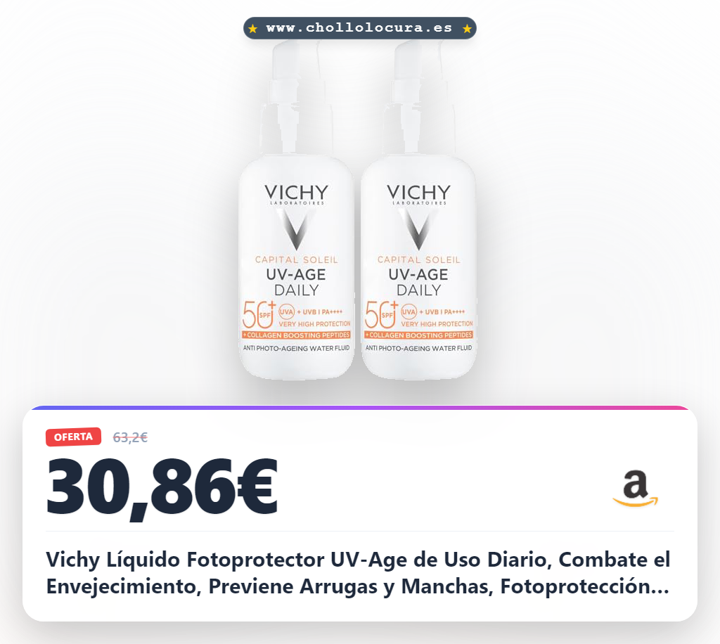 Vichy Líquido Fotoprotector UV-Age de Uso Diario, Combate el Envejecimiento, Previene Arrugas y Manchas, Fotoprotección SPF50+ Contra Rayos UVB y UVA, Capital Soleil, 40 ml (Paquete de 2)