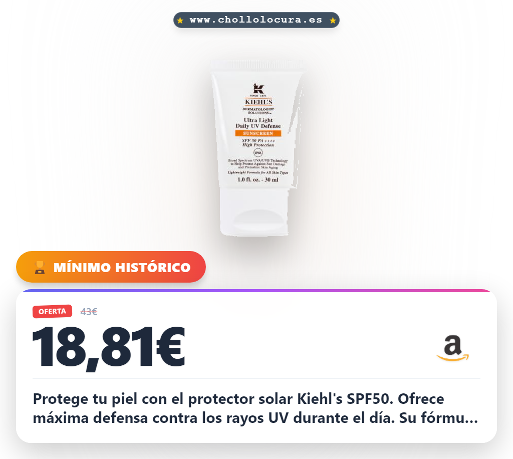 Aprovecha la protección solar Kiehl's Ultra Light SPF50 Pa+++ anti-polución al mejor precio de la temporada