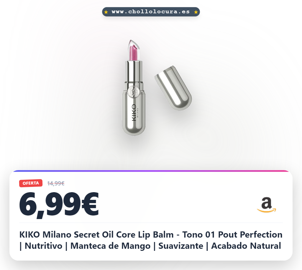KIKO Milano Secret Oil Core Lip Balm - Tono 01 Pout Perfection | Nutritivo | Manteca de Mango | Suavizante | Acabado Natural