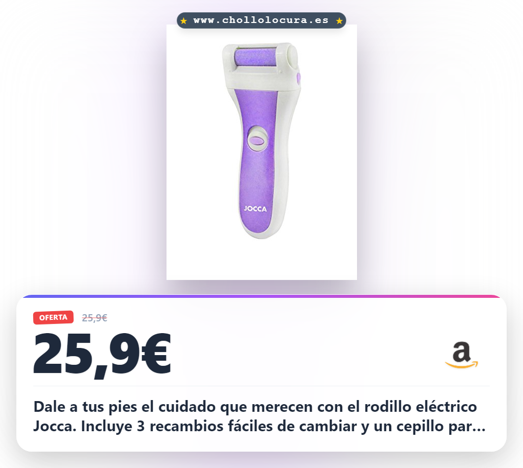 Aprovecha el rodillo eléctrico de pedicura Jocca 6286 blanco y morado con 3 recambios en oferta