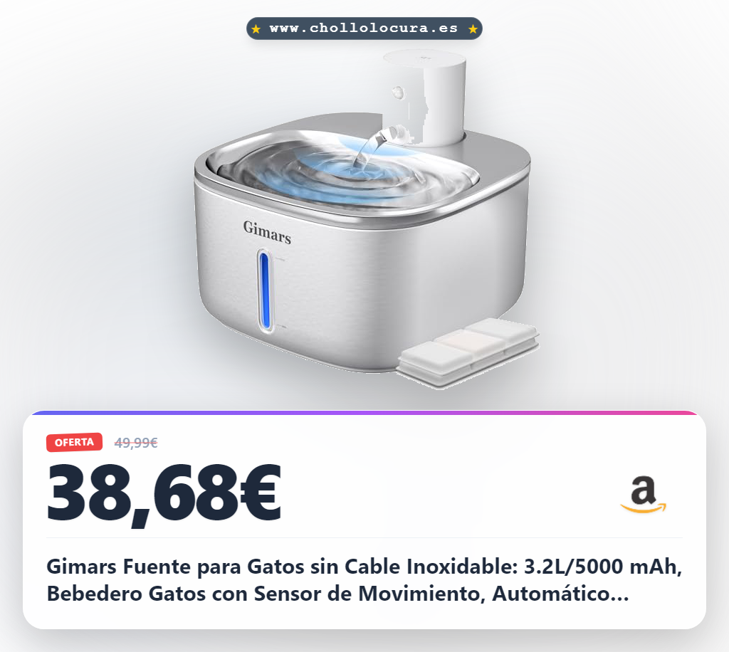 Gimars Fuente para Gatos sin Cable Inoxidable: 3.2L/5000 mAh, Bebedero Gatos con Sensor de Movimiento, Automático Dispensador de Agua Inalámbrico con Batería Recargable, Bomba Ultra Silenciosa