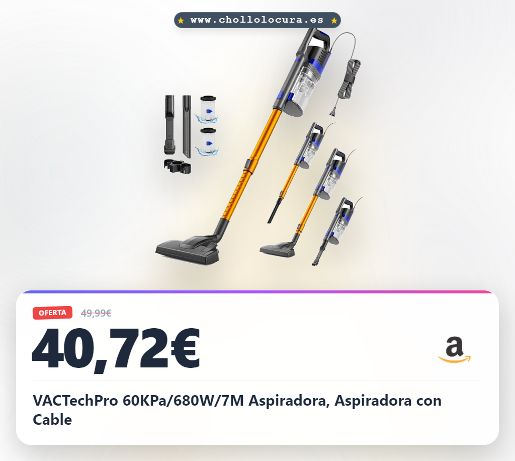VACTechPro 60KPa/680W/7M Aspiradora, Aspiradora con Cable