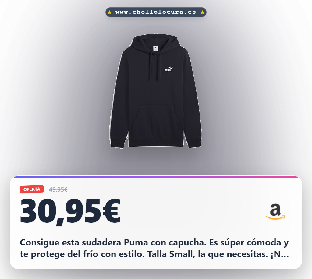 Aprovecha la sudadera Puma con capucha para hombre ESS Small, cómoda y perfecta para el frío en oferta histórica al mejor precio del año.