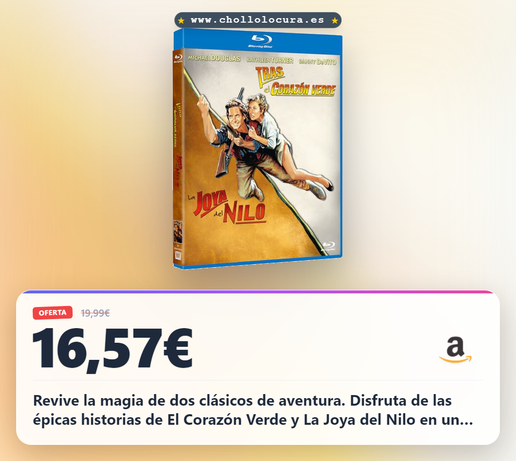 Aprovecha este pack Blu-ray con los clásicos de aventura Tras el Corazón Verde y La Joya del Nilo en oferta