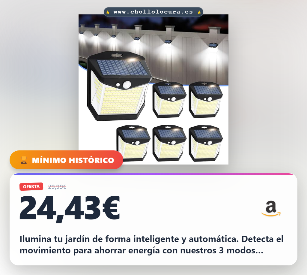 Aprovecha luces solares LED exterior para jardín con sensor de movimiento y 3 modos inteligentes al mejor precio