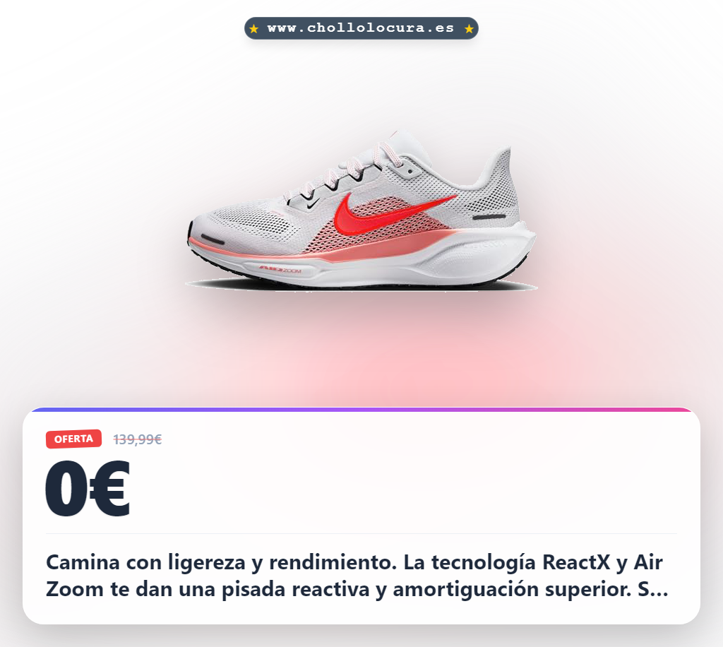 Camina con ligereza y rendimiento. La tecnología ReactX y Air Zoom te dan una pisada reactiva y amortiguación superior. Su malla transpirable y diseño Nike te garantizan comodidad y durabilidad para cualquier actividad. Es el compañero perfecto para tu día a día.