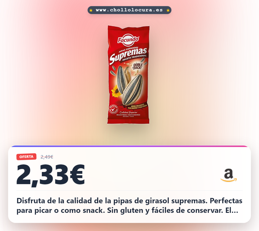 Aprovecha la pipa de girasol Suprema de Facundo 120g, perfecta para tu snack saludable y sin gluten