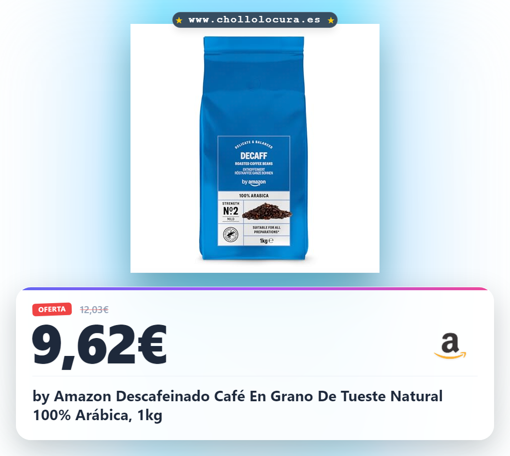 by Amazon Descafeinado Café En Grano De Tueste Natural 100% Arábica, 1kg
