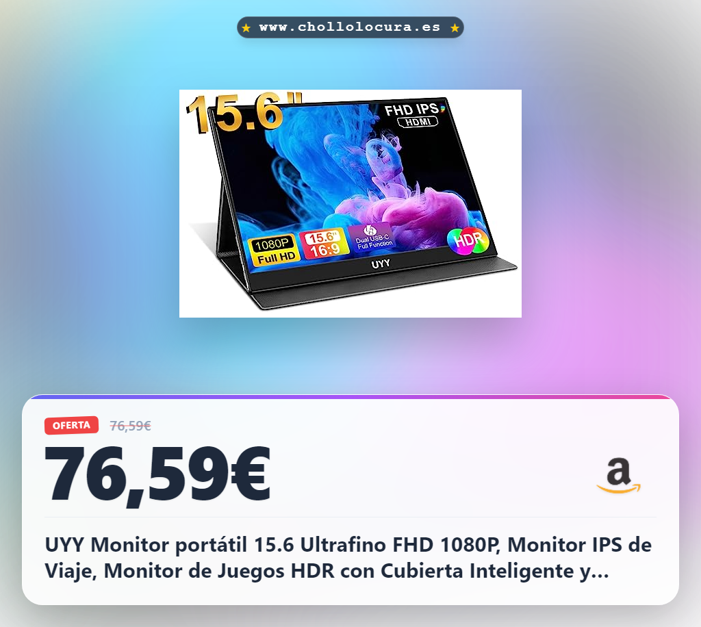 UYY Monitor portátil 15.6 Ultrafino FHD 1080P, Monitor IPS de Viaje, Monitor de Juegos HDR con Cubierta Inteligente y Altavoces duales, HD, Tipo-C, |Portátil|PC|Teléfono|Mac|Consola de Juegos