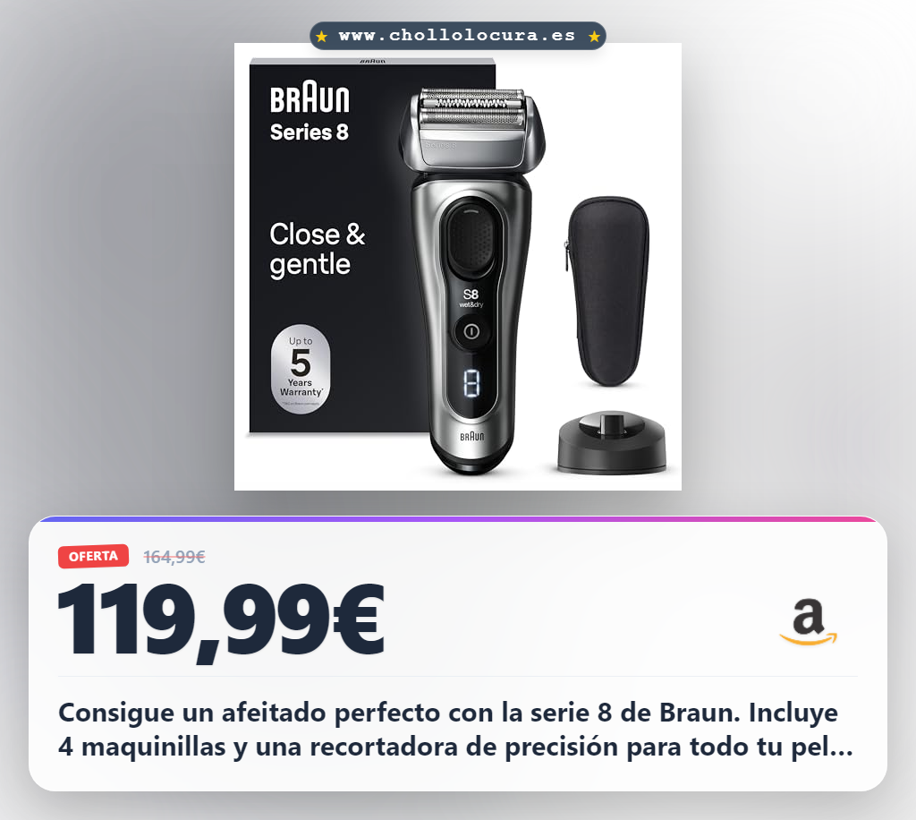 Consigue la afeitadora eléctrica Braun serie 8 con recortadora y 4+1 elementos al mejor precio