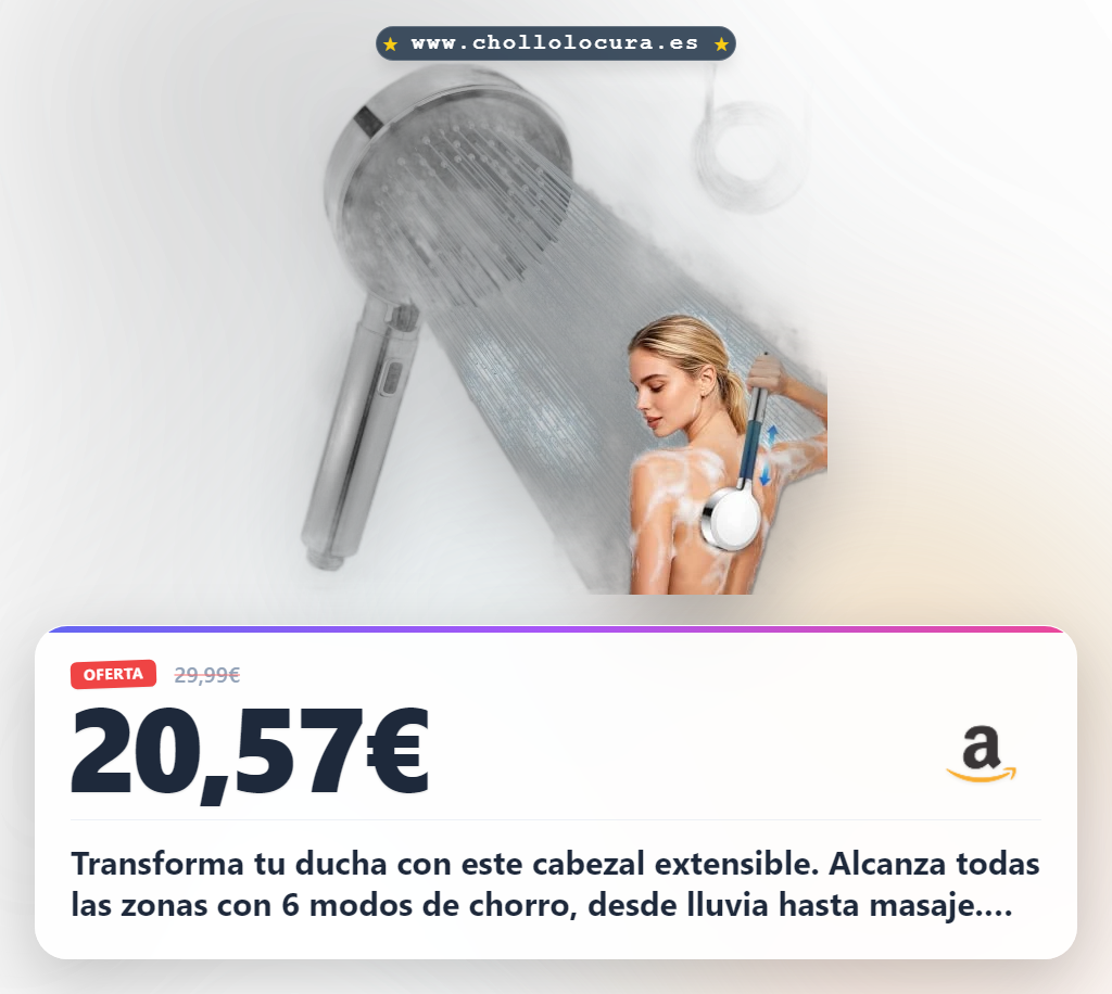 Encuentra alcachofa de ducha alta presión extensible con 6 modos y masaje al mejor precio en oferta histórica.