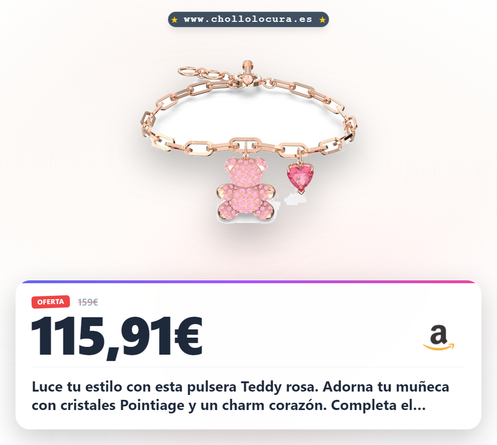 Luce tu estilo con esta pulsera Teddy rosa. Adorna tu muñeca con cristales Pointiage y un charm corazón. Completa el conjunto con el collar a juego y disfruta de esta oferta limitada.