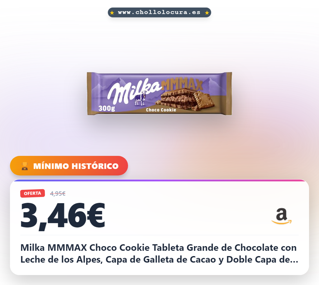 Milka MMMAX Choco Cookie Tableta Grande de Chocolate con Leche de los Alpes, Capa de Galleta de Cacao y Doble Capa de Relleno de Crema Cacao 300 g