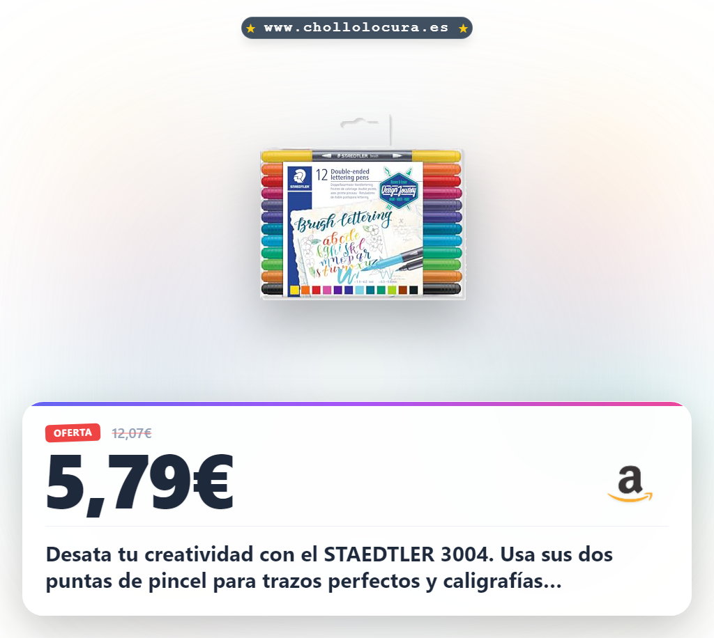 Consigue el bolígrafo STAEDTLER 3004 doble punta para lettering y caligrafía con 12 colores y 1,0–6,0 mm.