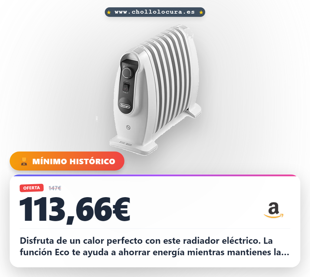 Aprovecha el radiador eléctrico De'Longhi 800w con termostato y controles digitales en oferta histórica