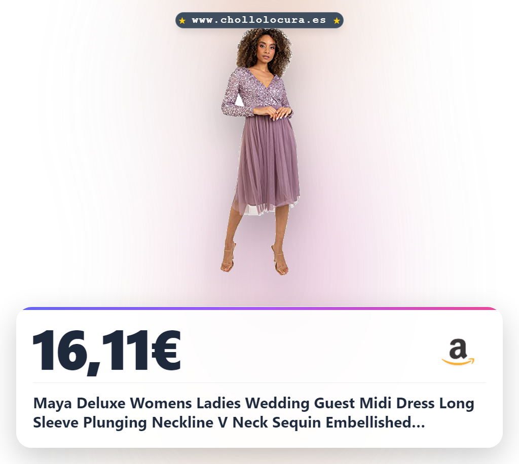 Maya Deluxe Womens Ladies Wedding Guest Midi Dress Long Sleeve Plunging Neckline V Neck Sequin Embellished Graduation Vestido de Dama de Honor, Moody Lilac, 10 para Mujer