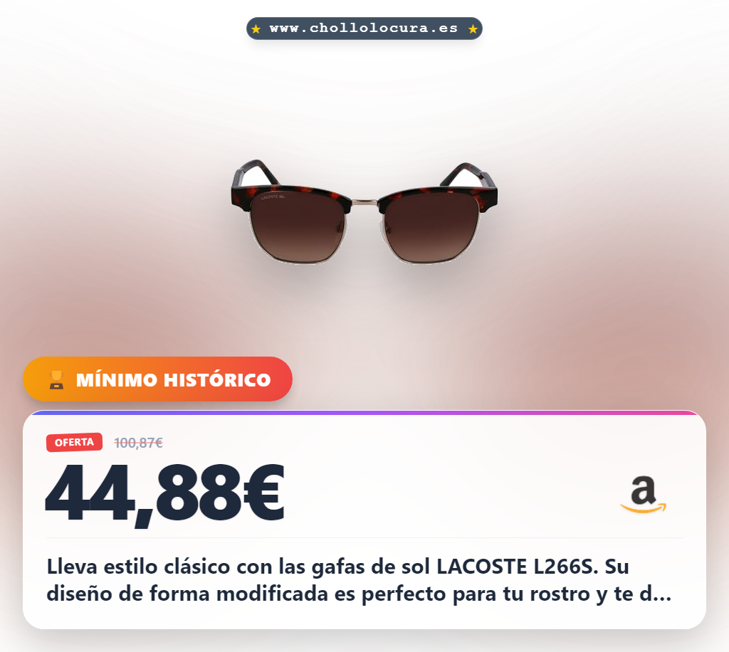 Consigue las gafas de sol LACOSTE L266S Havana/Gold en oferta: modelo rectángulo con tallas 51/20/145