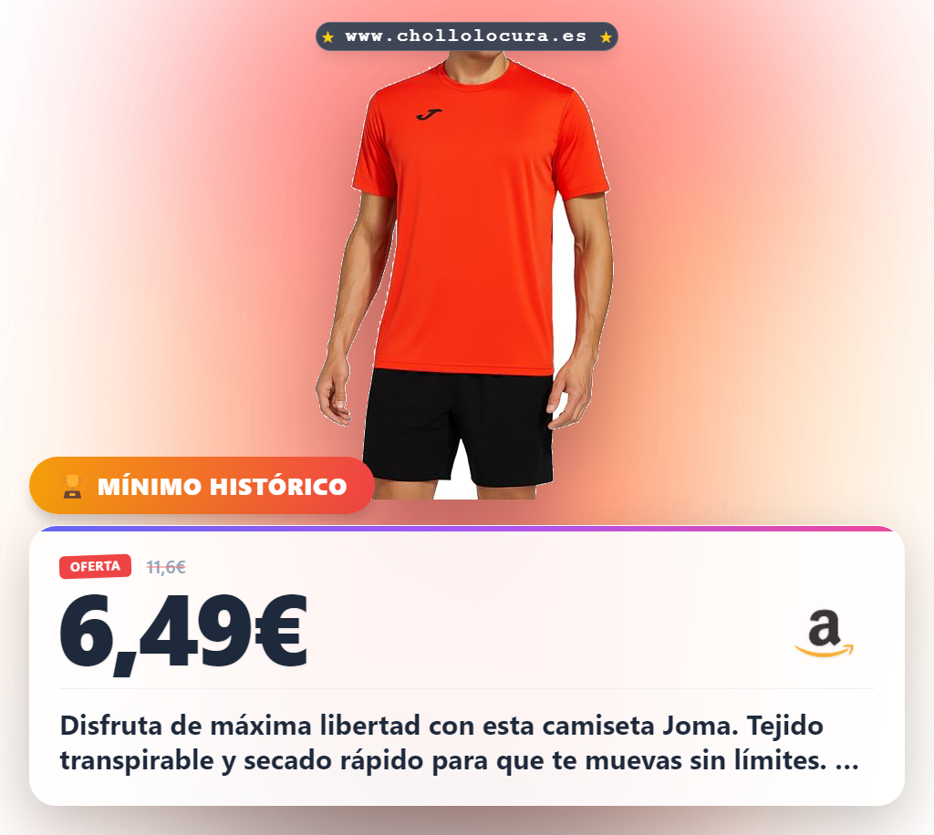 Aprovecha la camiseta Joma Combi M/C hombre coral flúor con alta transpirabilidad en oferta